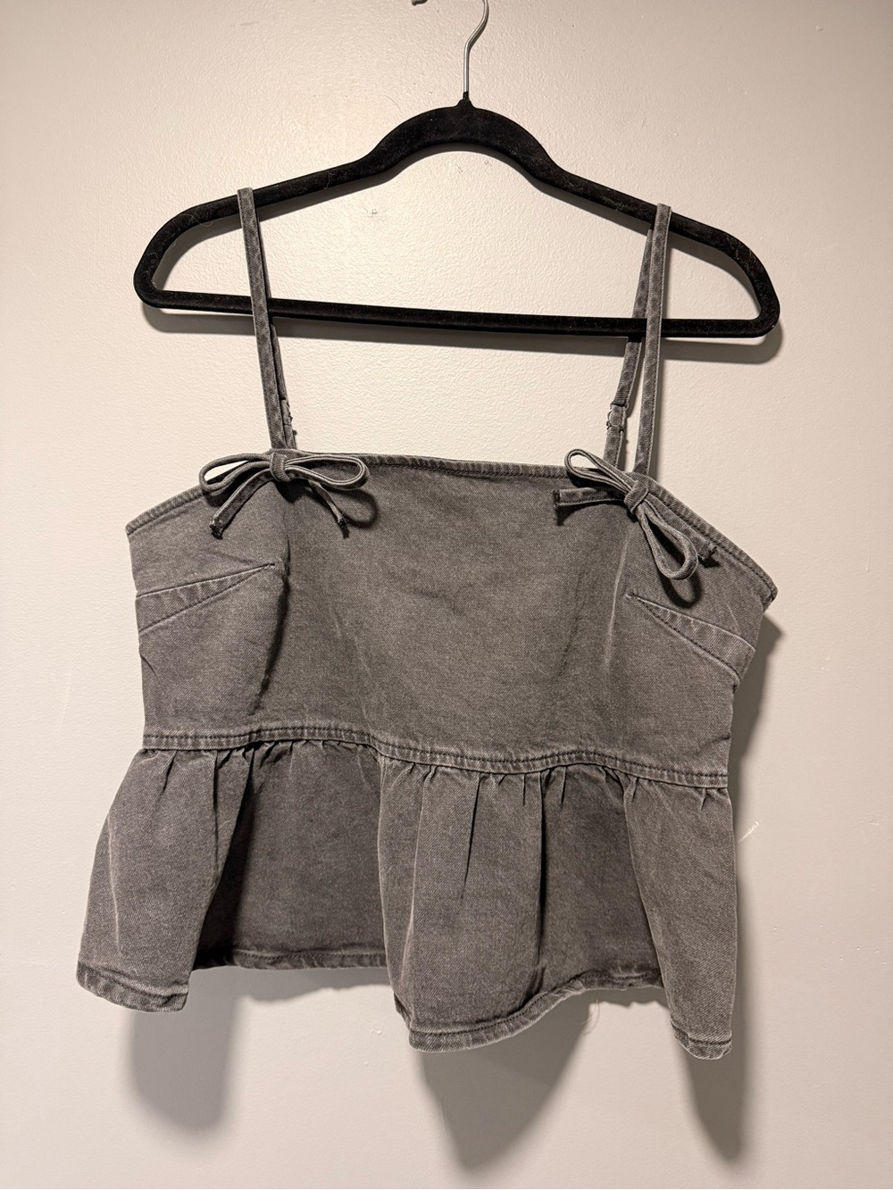 a new day Gray Washed Peplum Tank with Tie Straps